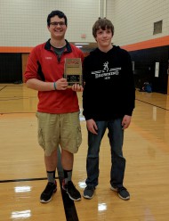 2 MEMBERS OF Team 586G holding Robot Skills Champions trophy